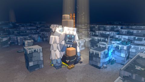 A yeti in a frozen cave, with daylight falling down the ladder behind it